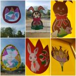 Collage von Fensterbildern von Schülern
